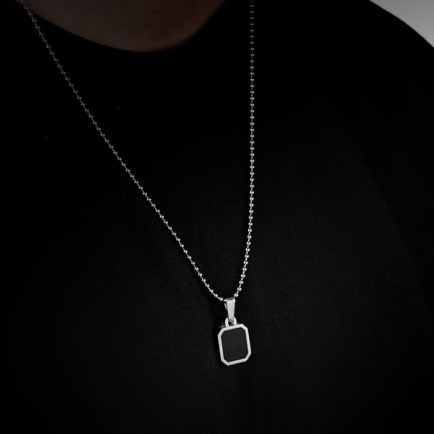 Charcoal Charm Pendant & Chain (Square)