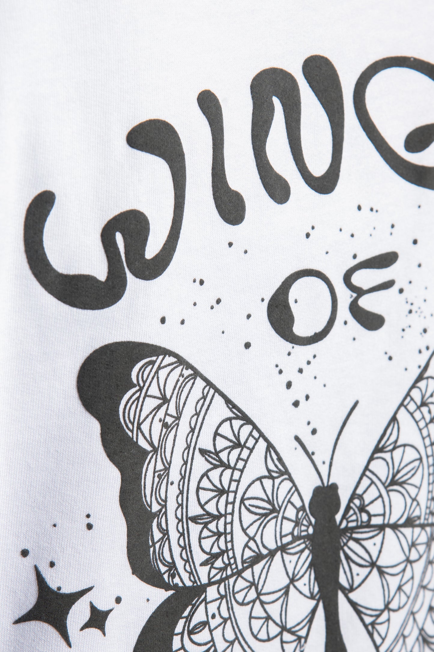 white butterfly printed t-shirt