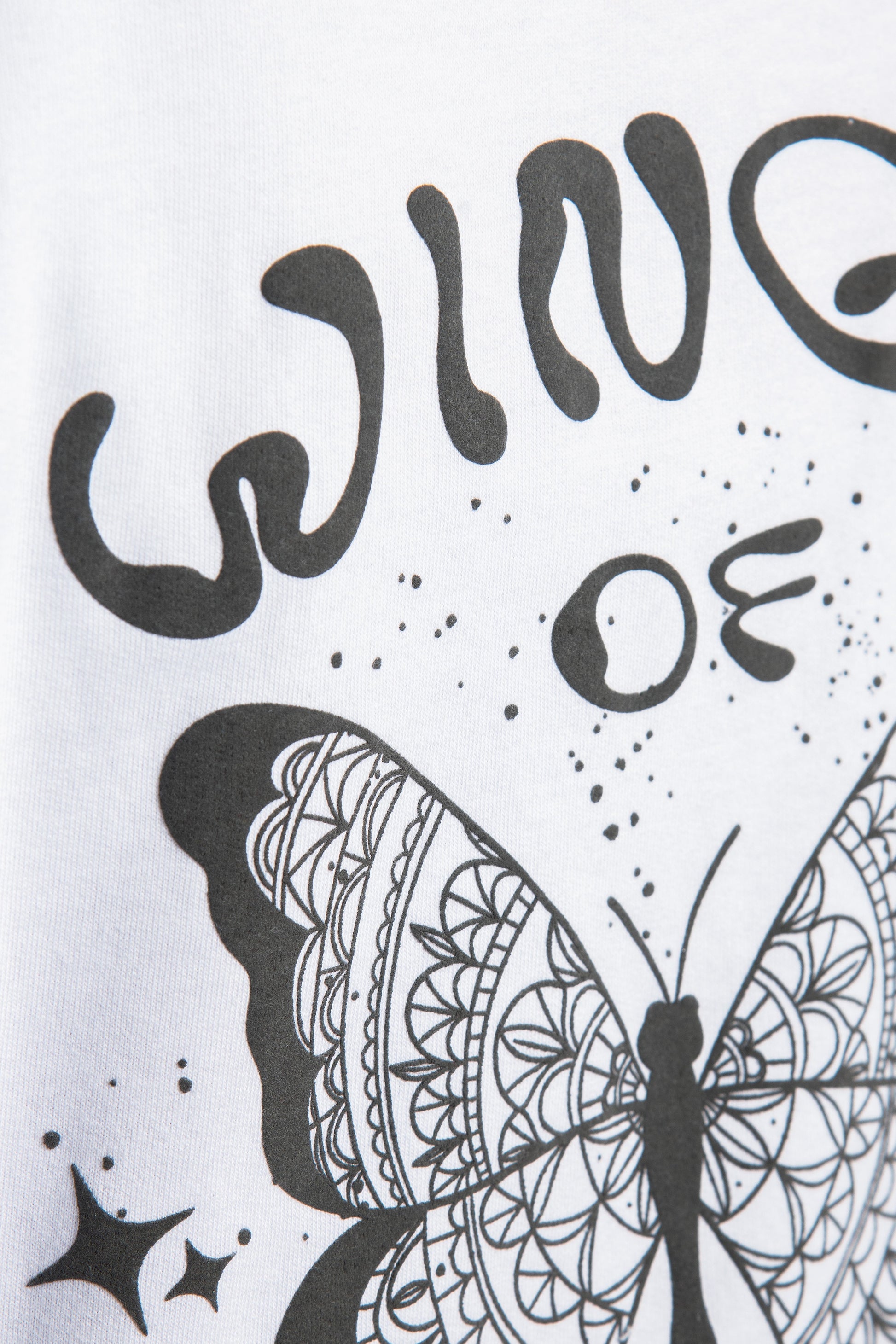 white butterfly printed t-shirt
