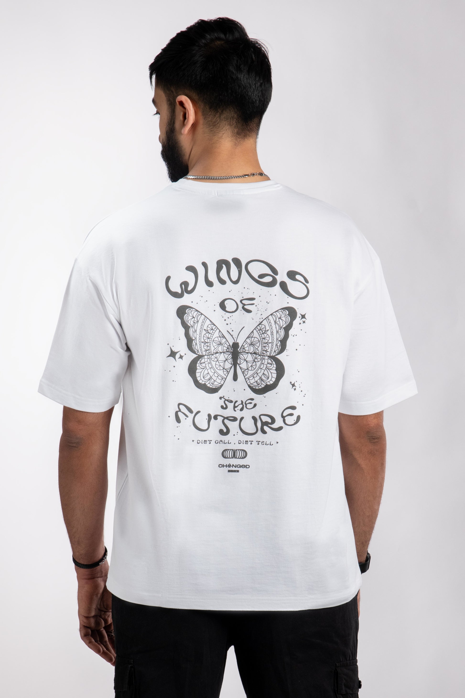 white butterfly printed t-shirt for men