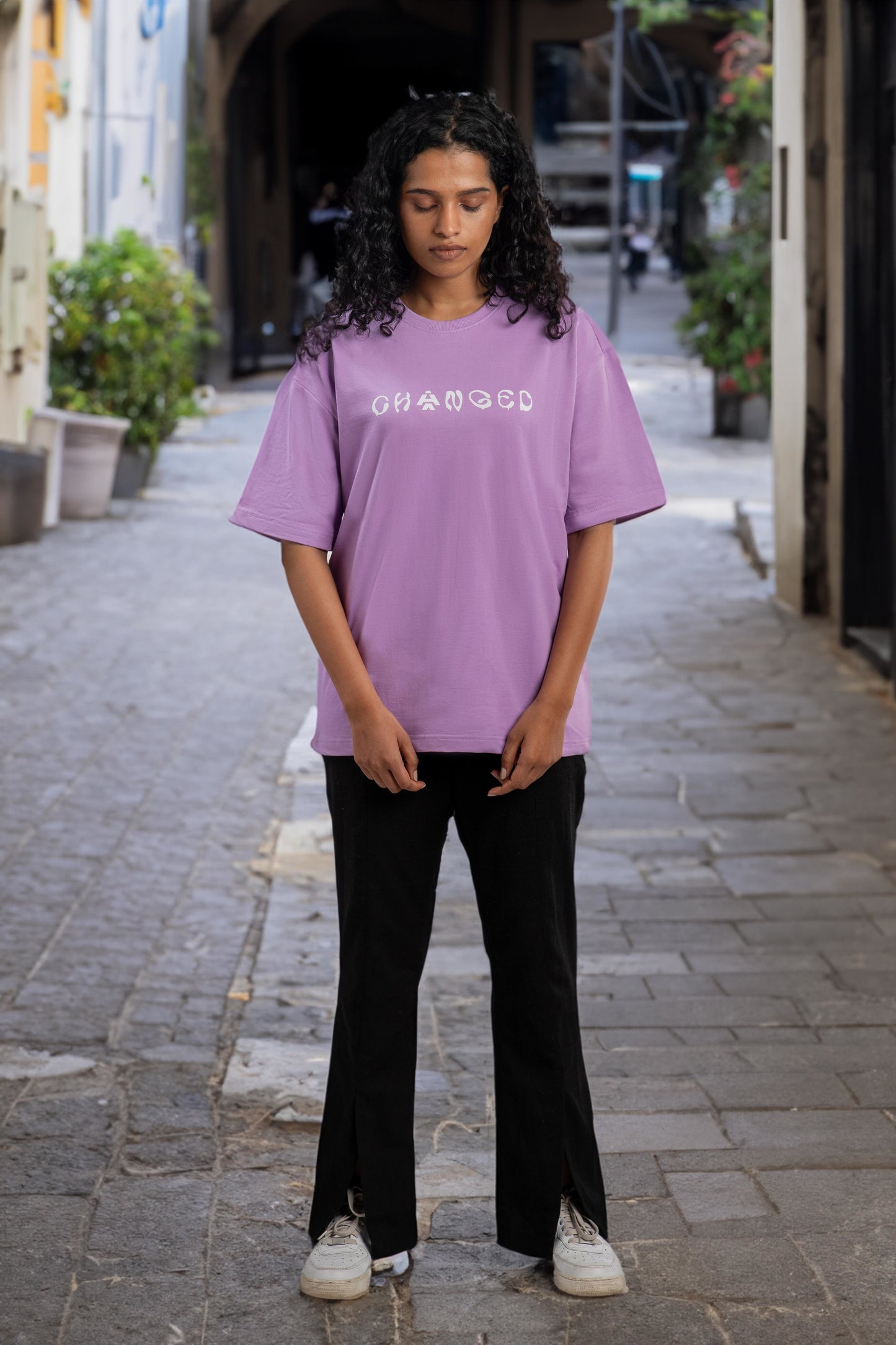 Purple changed printed t-shirt for women