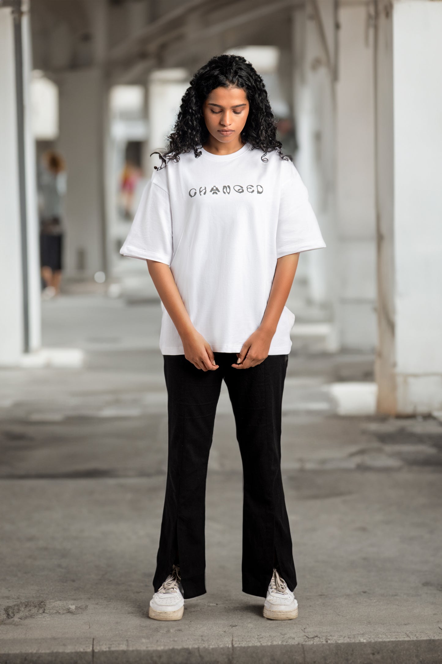 white changed printed t-shirt for women