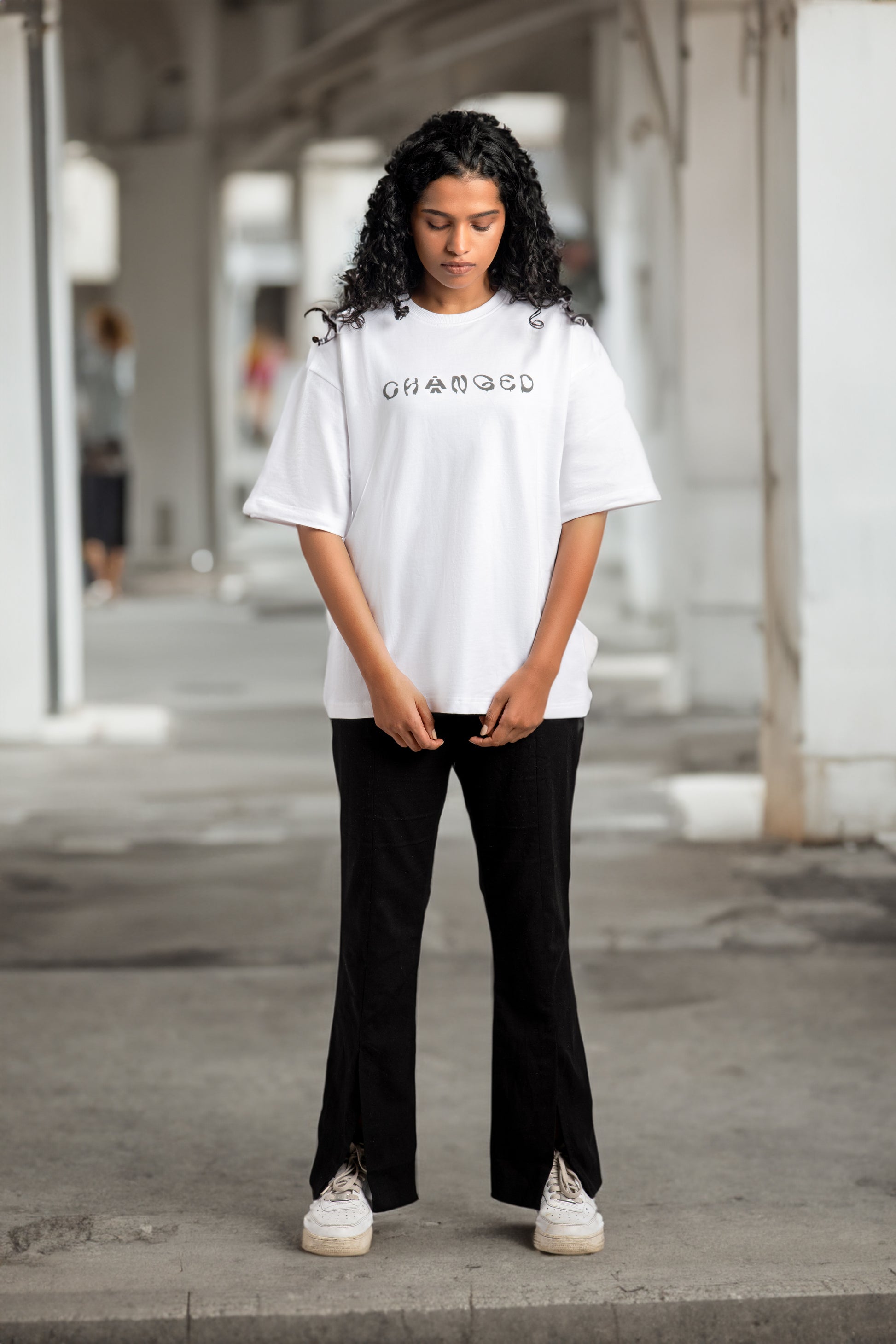 white changed printed t-shirt for women